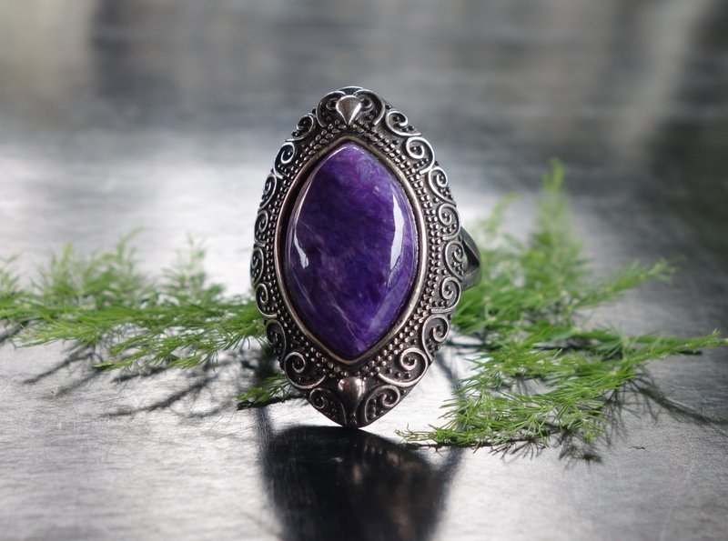 Natural amethyst ring large carat ring live mouth adjustable sparkle refraction retro ring ring - แหวนทั่วไป - หยก สีม่วง