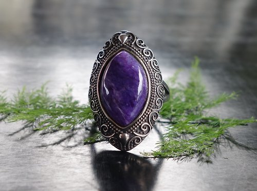 山奇藝術 天然紫龍晶戒指 大克拉 戒指 活口可調整 閃耀折射 復古戒指 指環