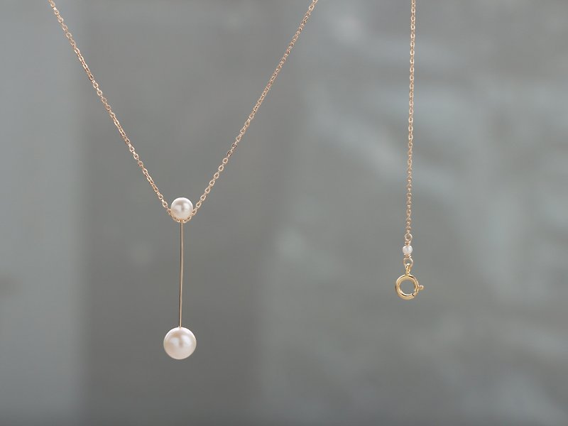 14kgf-straight twin pearl necklace - สร้อยคอ - เครื่องเพชรพลอย ขาว
