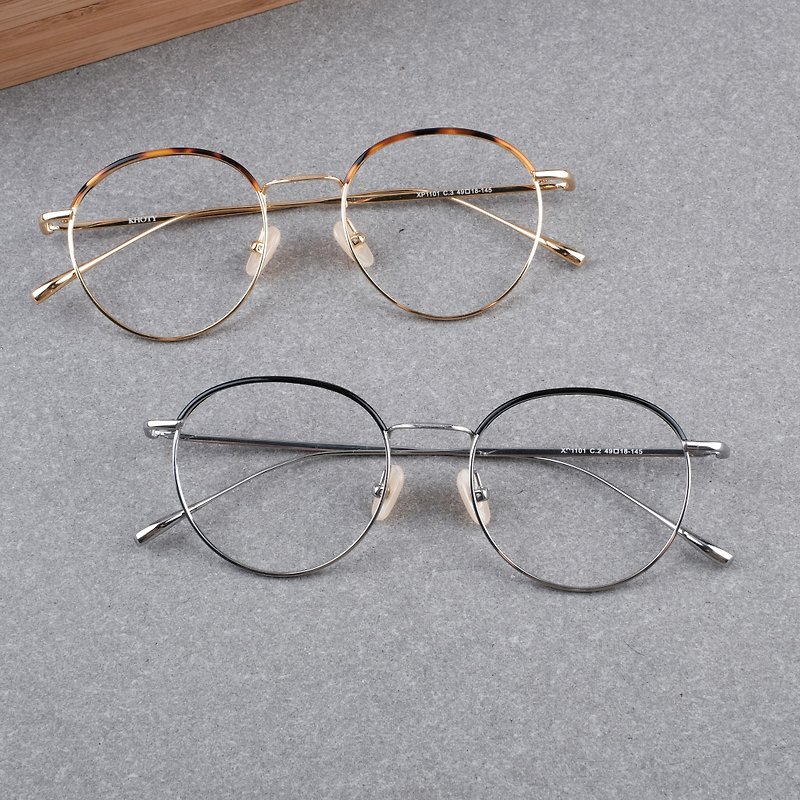 [welfare] super popular pear-shaped titanium frame glasses plate fine eyebrow frame design - กรอบแว่นตา - โลหะ สีทอง