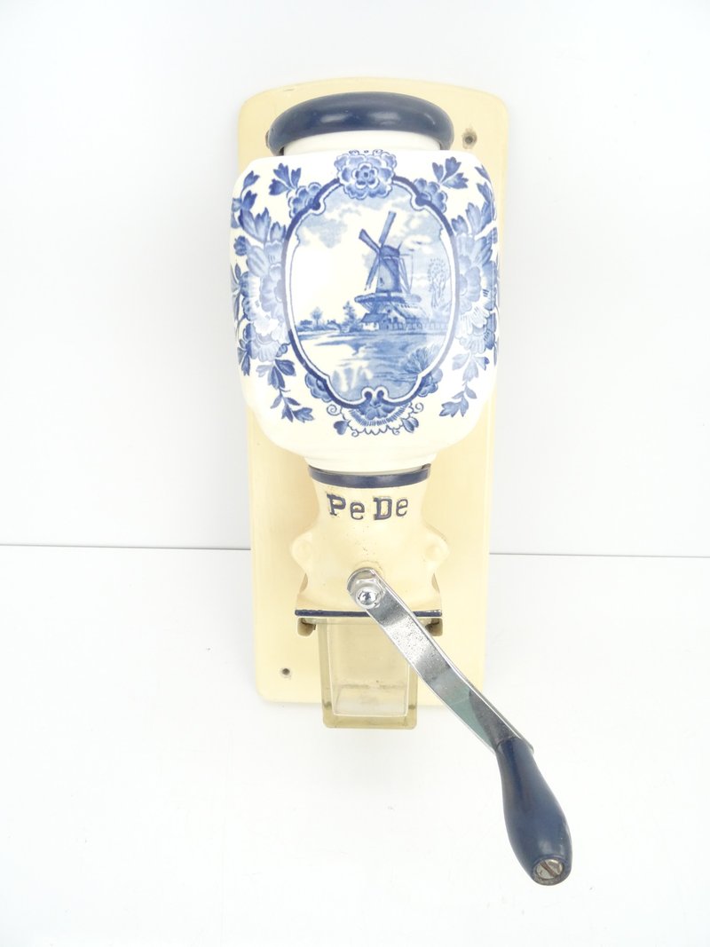 Vintage Dutch Pede Zassenhaus Coffee Grinder – Blue Antique Manual Delft Mill - 咖啡壺/手沖壺 - 其他材質 藍色