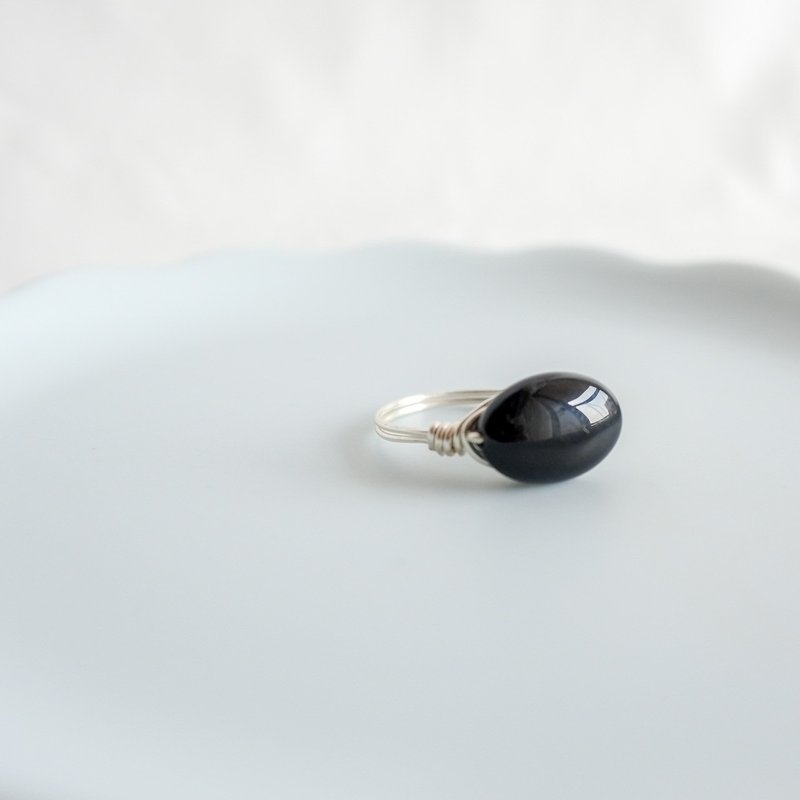 Onyx– Small Grain – Silver Ring – Natural Stone Ring - 戒指 - 其他金屬 黑色