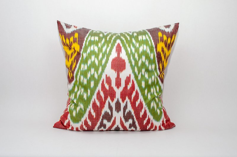 Silky ikat pillow cover Uzbekistan Traditional Handwoven ikat for home interior - Pillows & Cushions - Cotton & Hemp Yellow