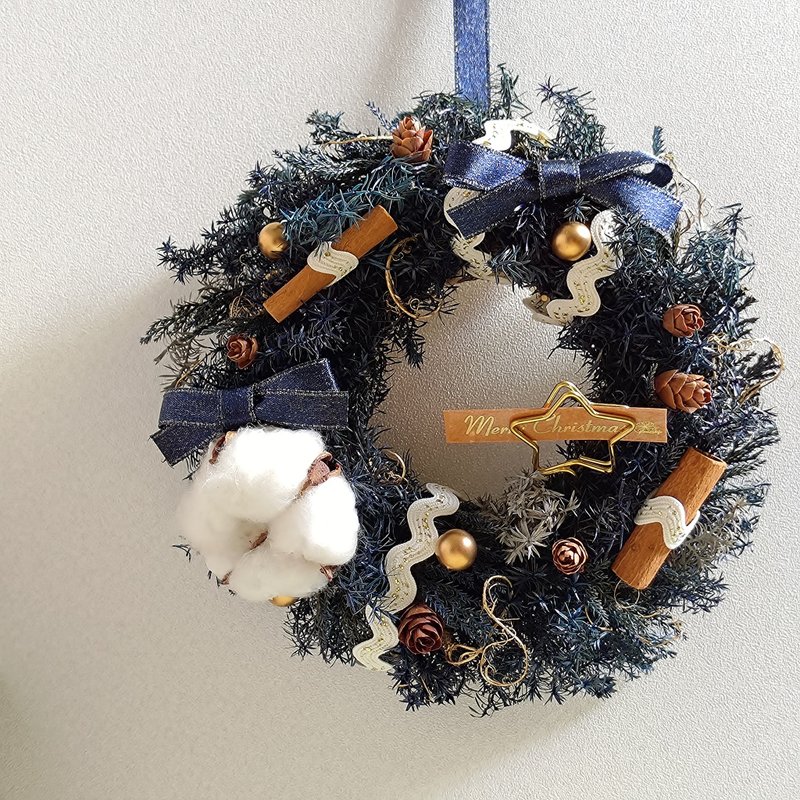 【X'mas│Donuts】Christmas wreath│memo clip│preserved flowers│dried flowers - ช่อดอกไม้แห้ง - พืช/ดอกไม้ สีน้ำเงิน