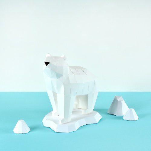 盒紙動物 BOX ANIMAL - 台灣原創紙模設計開發 3D紙模型-DIY動手做-免裁剪-動物系列-北極白熊大白-擺飾拍照小物