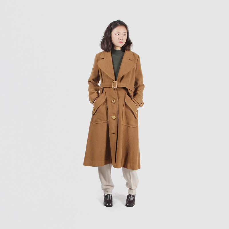 Cappuccino decorative button wool vintage coat - Women's Casual & Functional Jackets - Wool Brown
