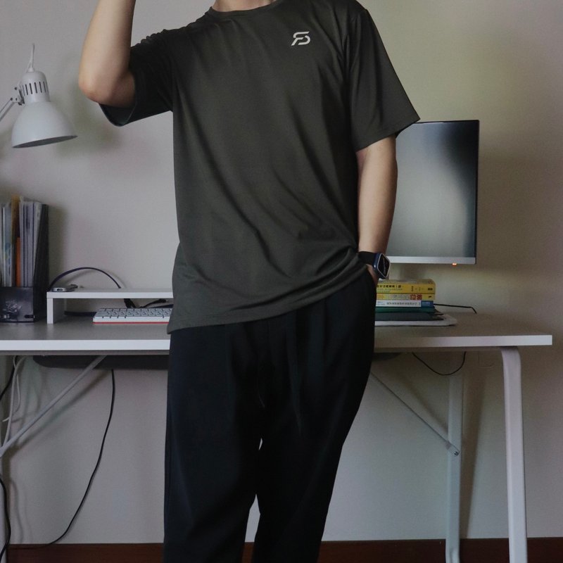 AllConf系列 半落肩休閒訓練短袖上衣 - 石墨綠 - 運動上衣/排汗衫 - 聚酯纖維 綠色