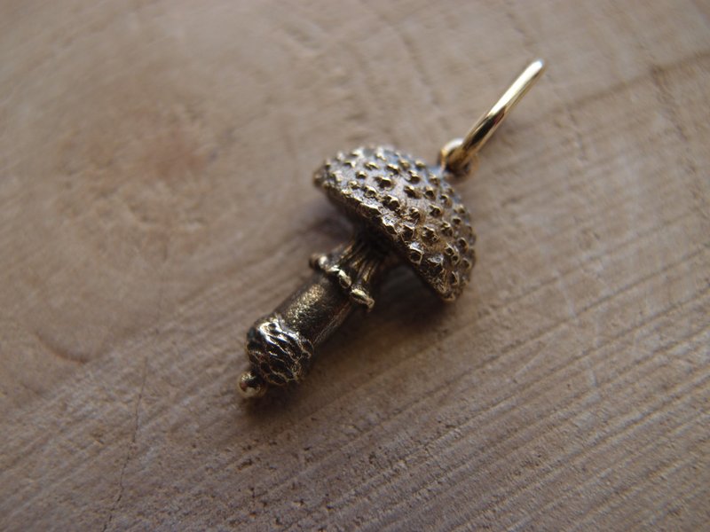 Fly agaric mushroom Bronze brass pendant necklace - 項鍊 - 銅/黃銅 金色