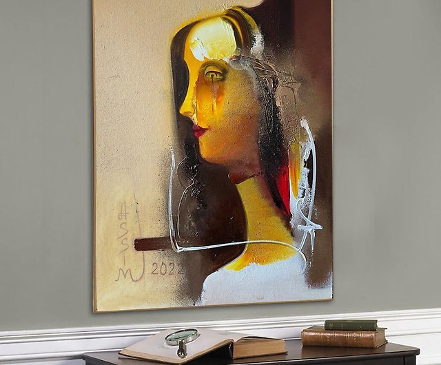 抽象的な女性のポートレート、キャンバス上の 3 つの絵画セット