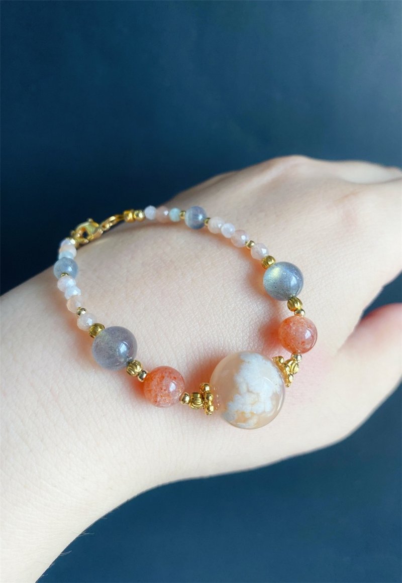 Orange Blossom Cherry Blossom Agate Gray Moonlight Stone Design Bracelet Natural Stone Bracelet Customization - Bracelets - Crystal Orange