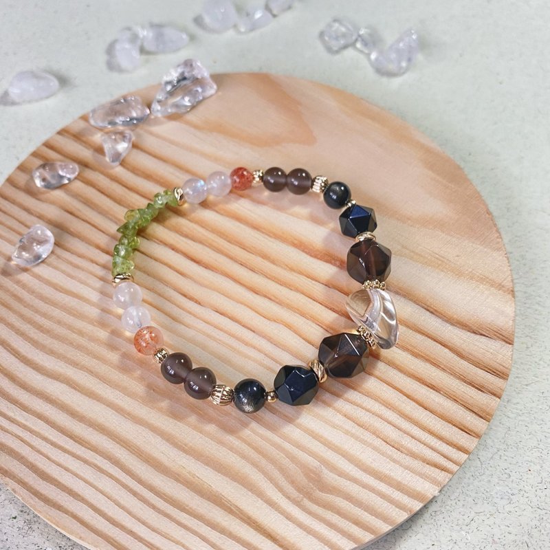 Citrine Gold Sun Obsidian Stone White Moonlight || Crystal bracelet for nobles to attract wealth and ward off evil spirits - Bracelets - Crystal Black