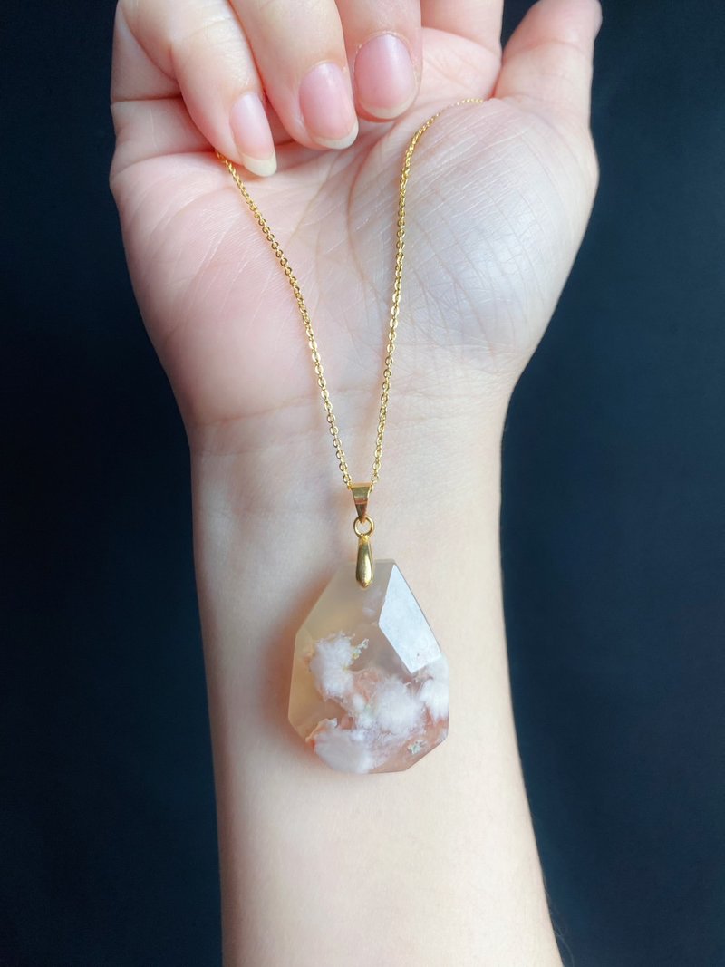孤品 櫻花瑪瑙 超美 鑽石 水中花 項鍊 閨密 天然石 禮物 - 項鍊 - 水晶 橘色