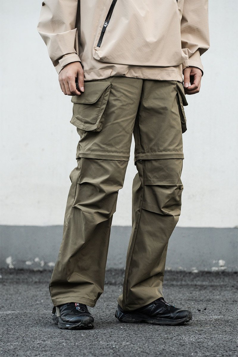 隱蔽者海綿口袋可拆卸工裝褲男秋冬城市戶外廓形休閒褲 - 男長褲/休閒褲 - 其他材質 綠色