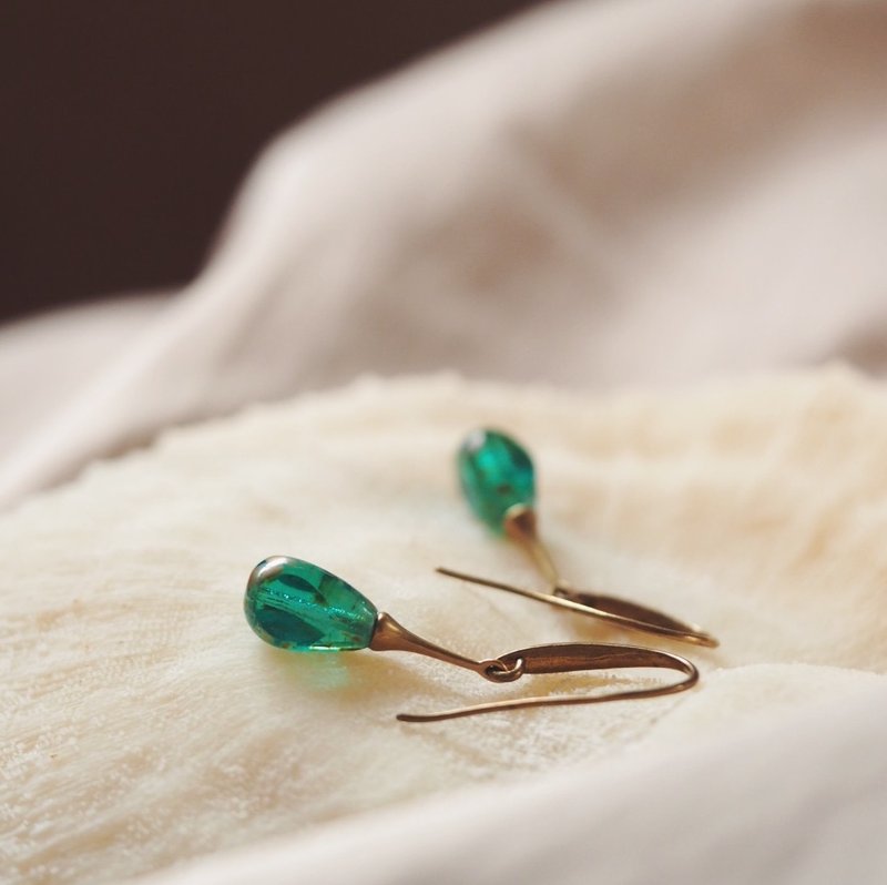 Color droplets into beads Bronze Teal meniscus earhook - Earrings & Clip-ons - Other Metals Blue