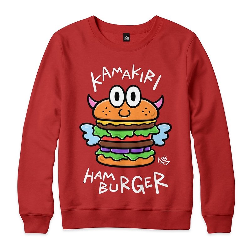 ハンバーガー - 赤 - ニュートラル大学T - Tシャツ メンズ - コットン・麻 レッド