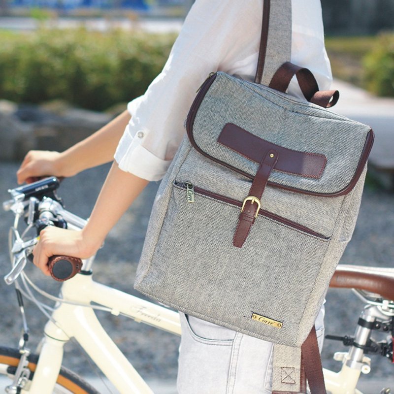 LI062 college style leather buckle backpack - Backpacks - Cotton & Hemp Gray