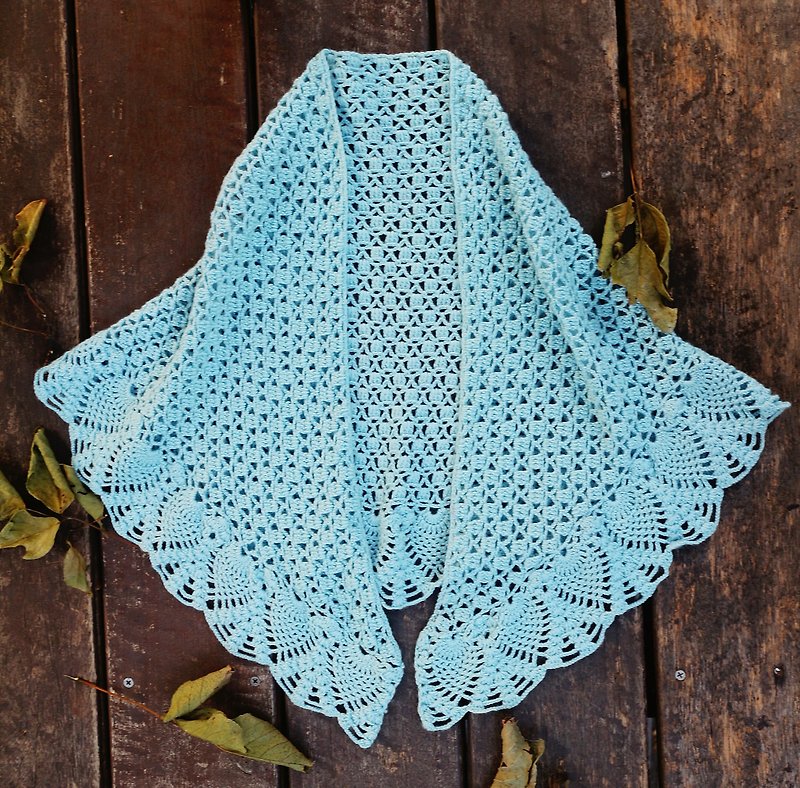 ChiChi Handmade-Tiffany Lake Teal-Hand Knitted Warmth-Soft Wool Shawl/Shawl - ผ้าพันคอถัก - ขนแกะ 