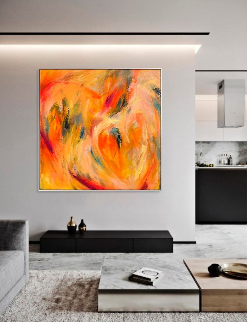 TrendGallery Original Abstract Colorful Art Paintings On Canvas Textured Orange Oil Art