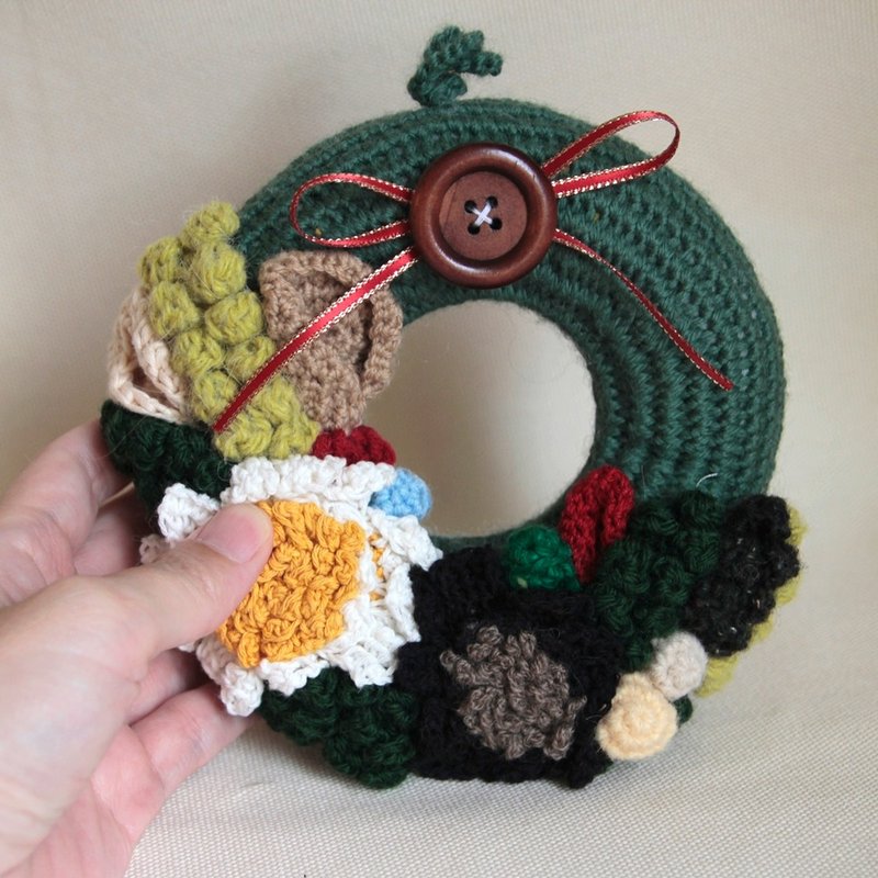 手鉤毛線 耶誕禮物 裝飾 綠色聖誕花圈 聖誕禮物 節慶布置 - 壁貼/牆壁裝飾 - 羊毛 綠色