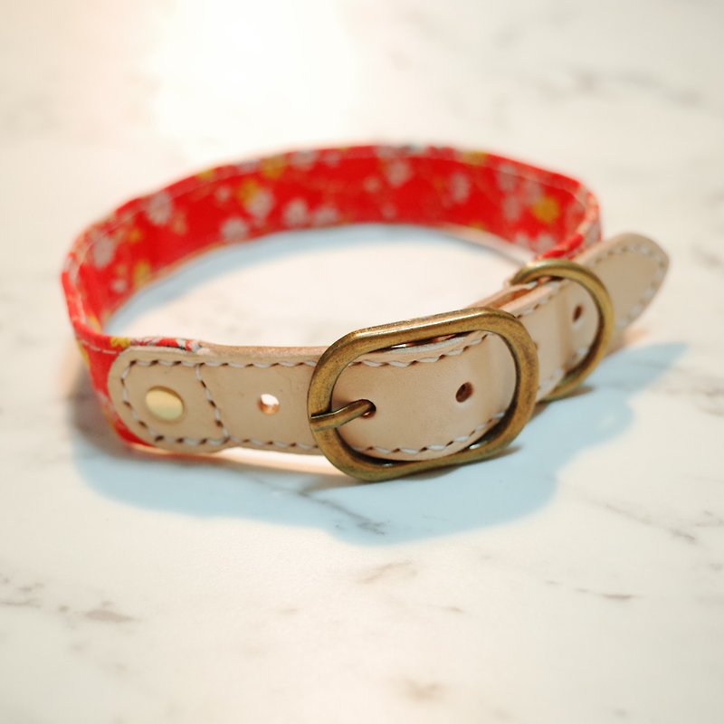 Dog L collar, retro Chinese style magpie Annunciation, can be attached to the rope, can be purchased with a tag with a flower bell - Collars & Leashes - Cotton & Hemp 