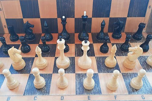 RetroRussia Luga wooden Soviet chess pieces big (king about 12 cm) - vintage chessmen USSR