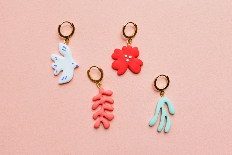 頑系列- Matisse 風格耳環組合(可單購) 手工軟陶耳環/可改夾 - 耳環/耳夾/耳骨夾 - 陶 多色