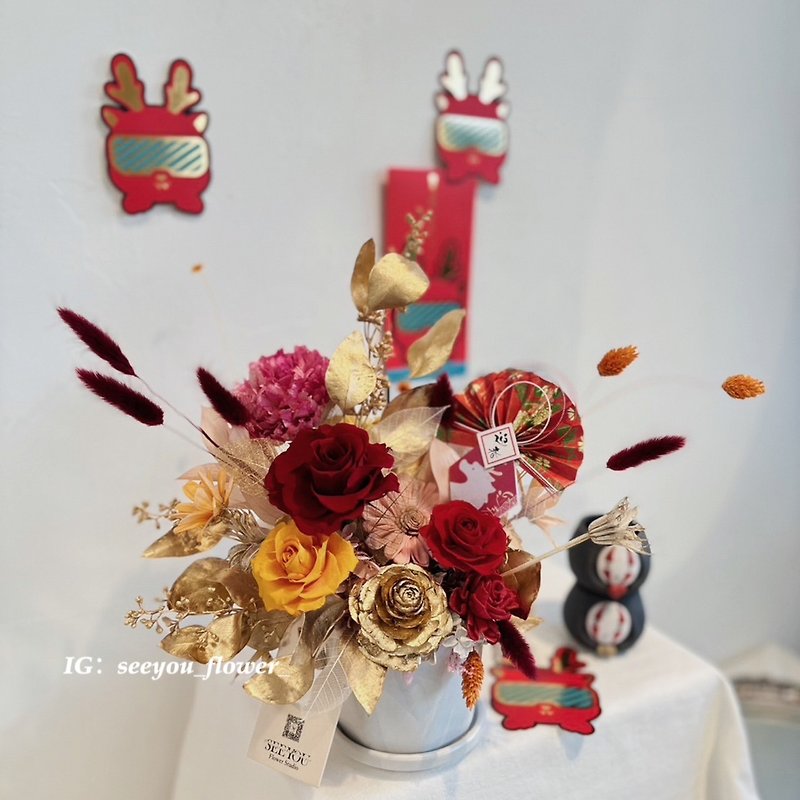 SeeYou・Spring Festival and New Year series rose immortal flower table flowers - Dried Flowers & Bouquets - Plants & Flowers Red