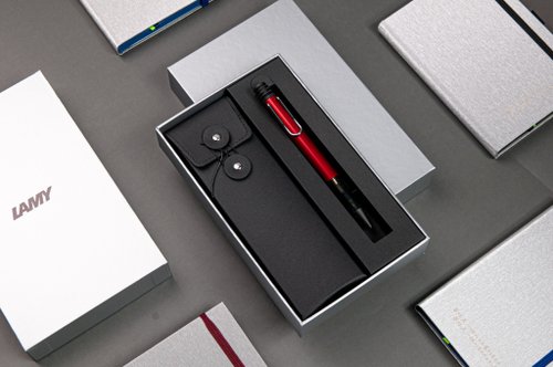 LAMY TAIWAN 官方旗艦館 LAMY 原子筆 黑線圈筆袋禮盒 / AL star 恆星系列 - 限量 莓紅