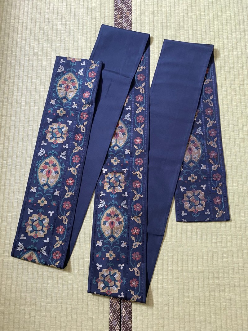 Silk Hakata weave arabesque half-width belt - Belts - Silk Blue