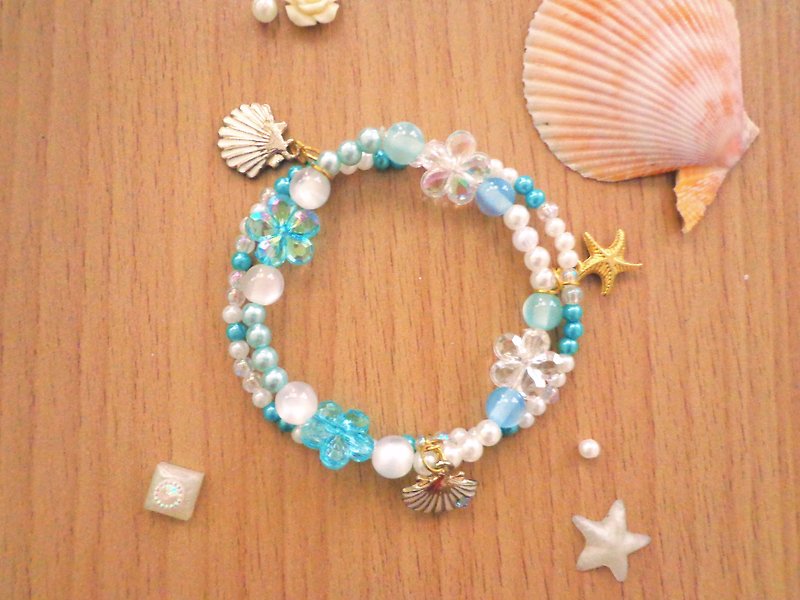 Blue Sky and Sea and Ocean Beauty Bracelet in 2 Threads Breezy on the Beach - Bracelets - Other Materials Blue