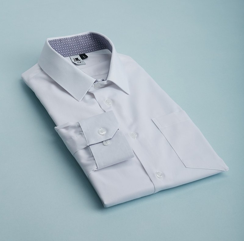Regular collared shirt - every man must have one in his wardrobe, it goes well with a regular collared white shirt! - เสื้อเชิ้ตผู้ชาย - ผ้าฝ้าย/ผ้าลินิน ขาว