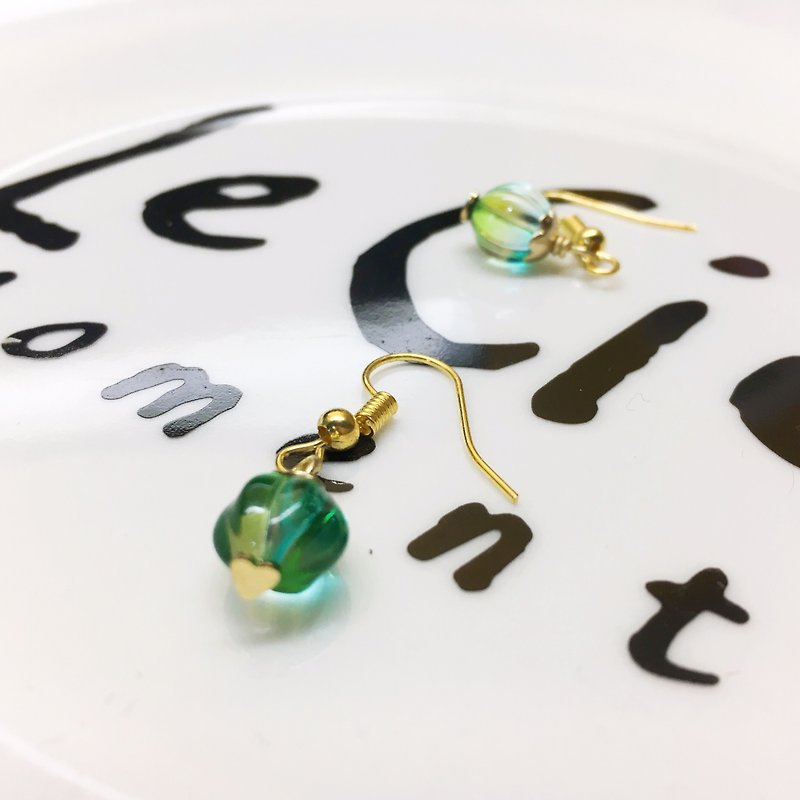 ◙ ◙ clip-on can be changed Xiaojiabiyu | Glass | Glass Dangle Earrings - ต่างหู - แก้ว สีเขียว