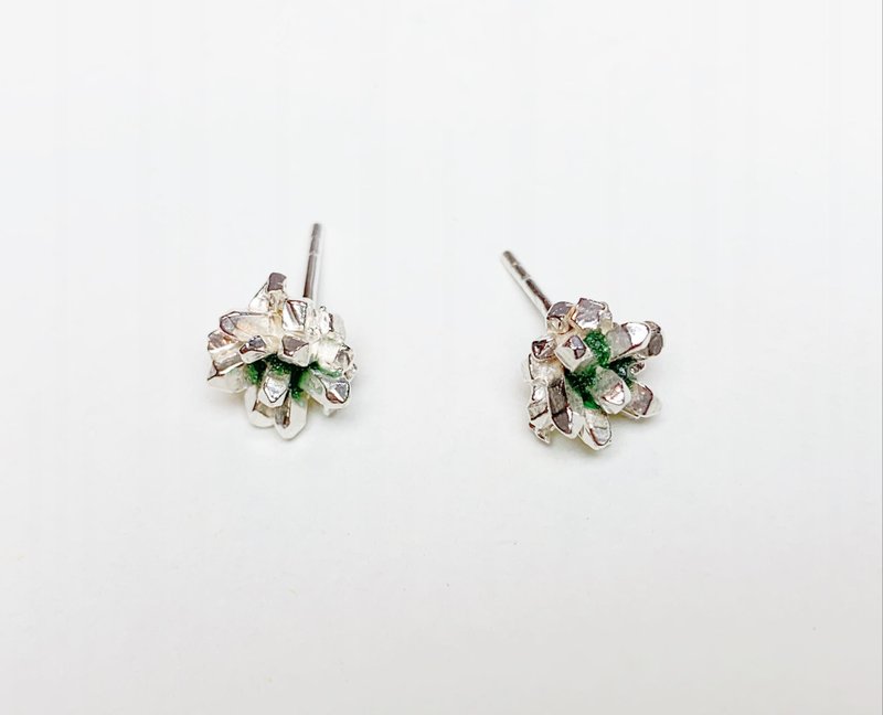 Ore crystal series-sterling silver small mineral enamel earrings-a pair / clip can be changed - Earrings & Clip-ons - Enamel Green