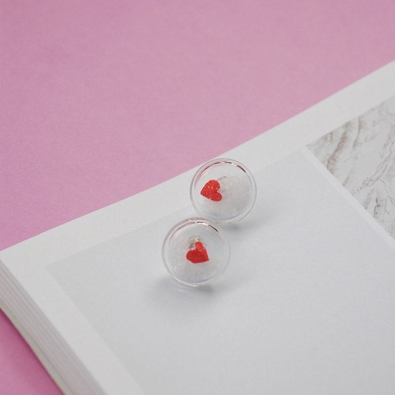 Origami Lovely Snowflake Paper Love Glass 925s Pure Silver Stud Earrings - ต่างหู - แก้ว สีแดง