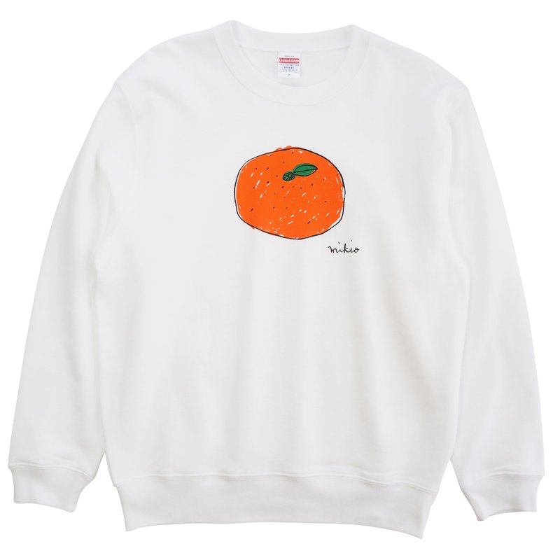 Mikan Adult's Sweatshirt White 橘子 Tangerine - เสื้อผู้หญิง - ผ้าฝ้าย/ผ้าลินิน ขาว