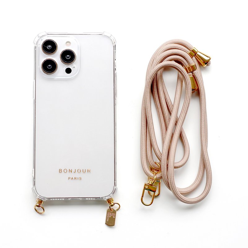 iPhone15/14/13/12 French style milk tea cotton rope strap phone case - เคส/ซองมือถือ - พลาสติก สีกากี