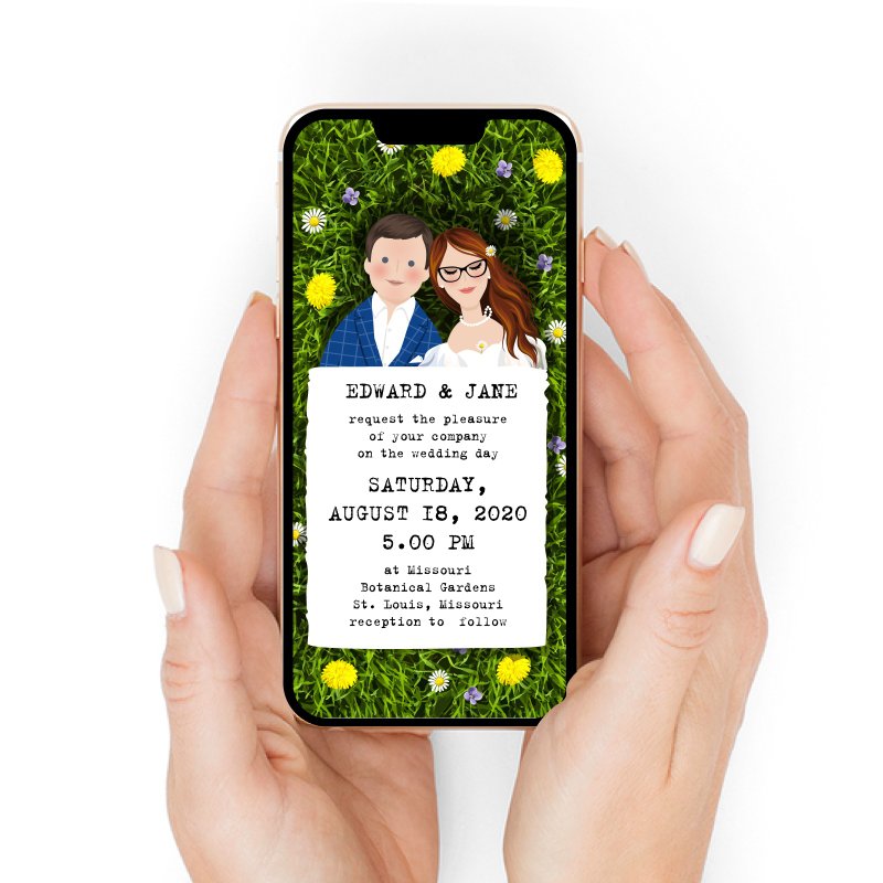 Custom digital portrait wedding invitation. Fancy couple wedding invitations. - 電子喜帖/賀卡/邀請函 - 其他材質 
