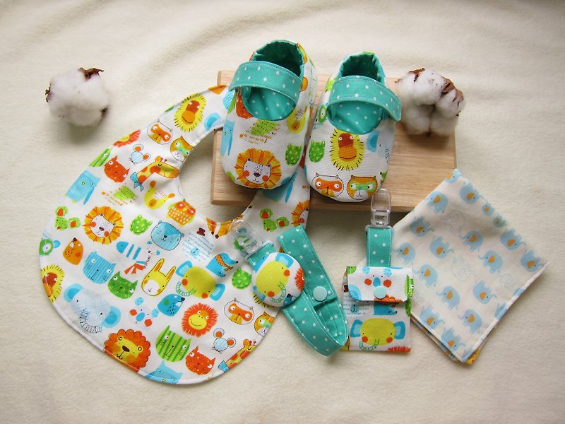 123 Zoo (white bottom) Baby Baby Mi-month group / baby shoes Pacifier chain + + + bibs cotton handkerchief Ping each child (five groups) - ของขวัญวันครบรอบ - ผ้าฝ้าย/ผ้าลินิน ขาว