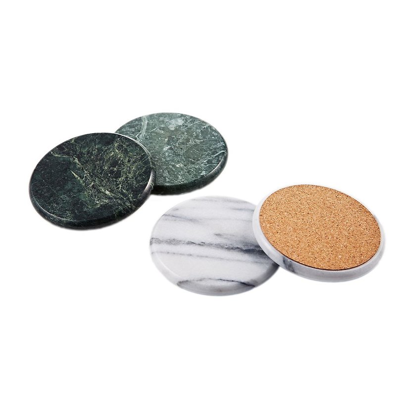Natural marble coaster gift box four-pack tea ceremony accessories round heat-insulated cup holder made by MIT Hualien - Teapots & Teacups - Stone White