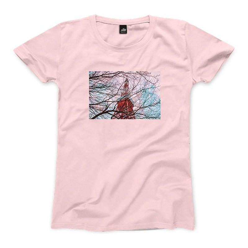 東京の鐵塔 - 粉紅 - 女版T恤 - 女 T 恤 - 棉．麻 粉紅色