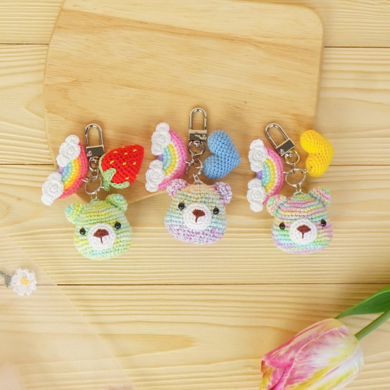 bear crochet doll  keyring keychain bagcharm handmade gift - 鑰匙圈/鎖匙扣 - 棉．麻 多色