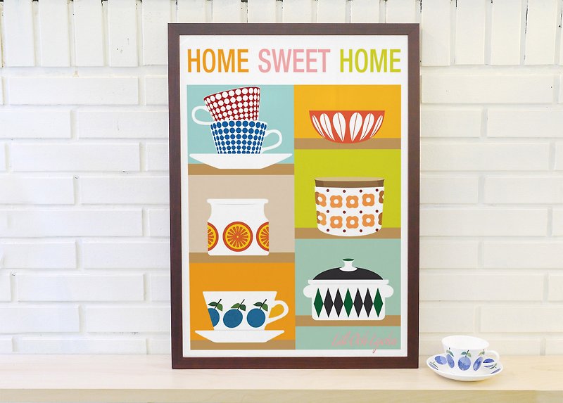 Nordic retro minimalist poster Home Sweet Home No. 1 original customizable painting without frame - โปสเตอร์ - กระดาษ สีส้ม