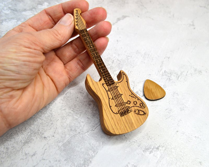 Wooden guitar picks holder for personalized gift to guitar player, gift for him - Guitar Accessories - Wood Multicolor