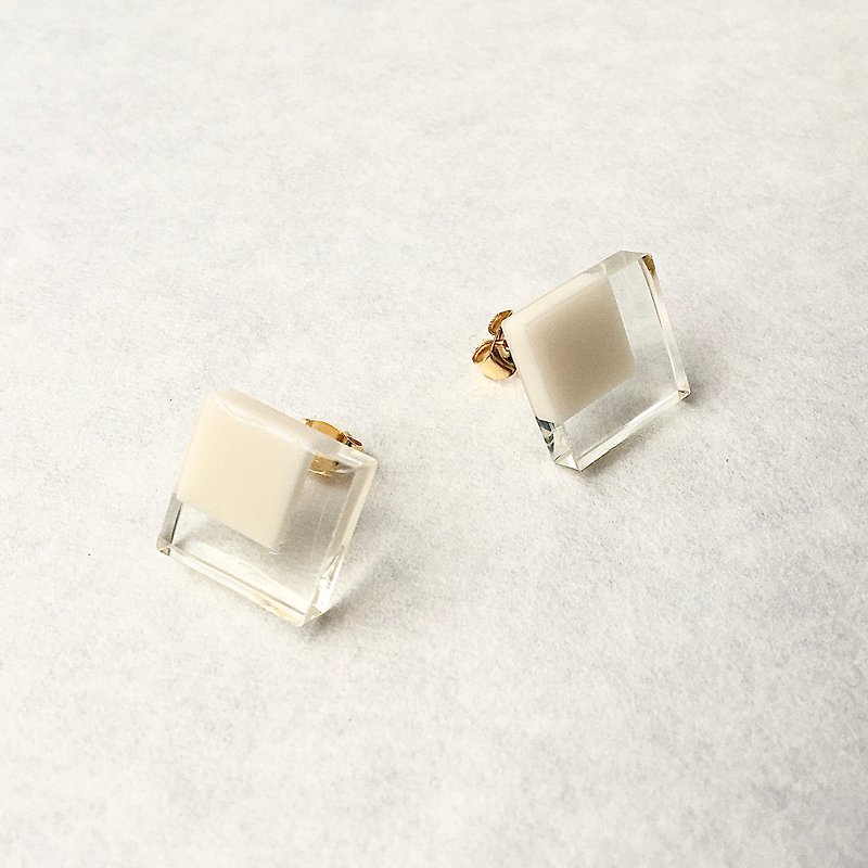 Clear Square (Off White) Earrings/ Clip-On - Earrings & Clip-ons - Plastic White