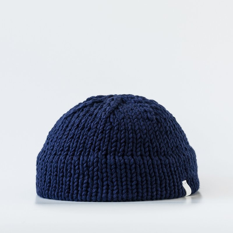 K003 Hand-knitted Short Dome Cap Sailor Cap-Dark Blue - หมวก - ผ้าฝ้าย/ผ้าลินิน สีน้ำเงิน