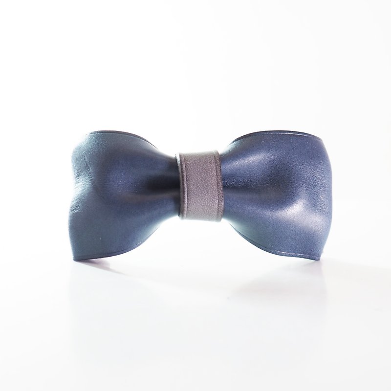 Leather Bowtie - Blue n Gray - Bow Ties & Ascots - Genuine Leather Blue