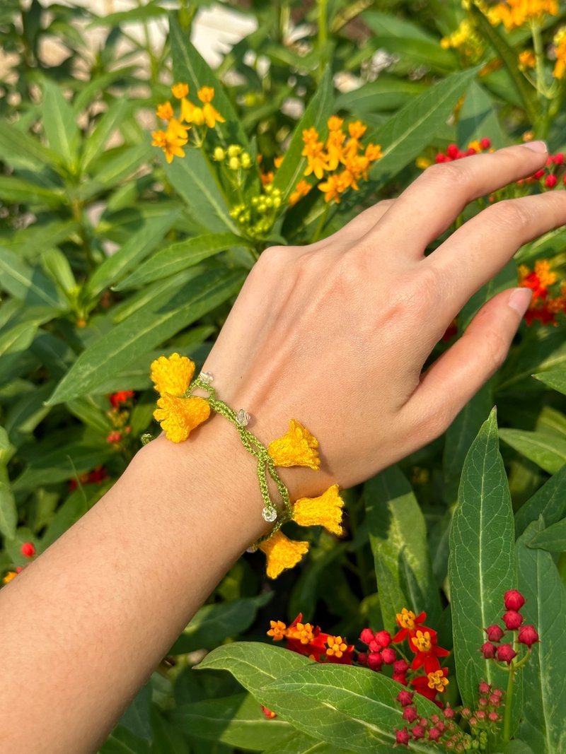 Lily of the valley crochet bracelet YELLOW - 手鍊/手環 - 繡線 黃色