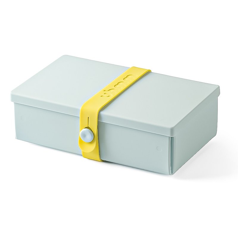 環保材質 便當盒/飯盒 藍色 - 丹麥uhmm 環保摺疊午餐盒 (朝霧藍餐盒x檸檬黃扣環)