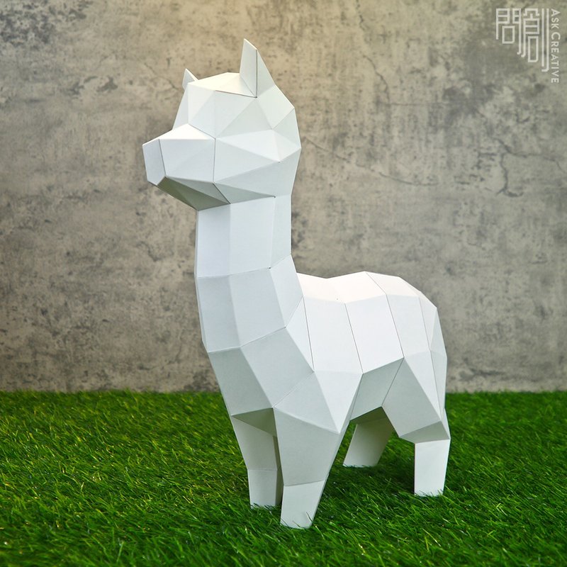 DIY手作3D紙模型擺飾 壁飾 掛飾 小動物系列 - 草泥馬 - 公仔/玩偶 - 紙 白色