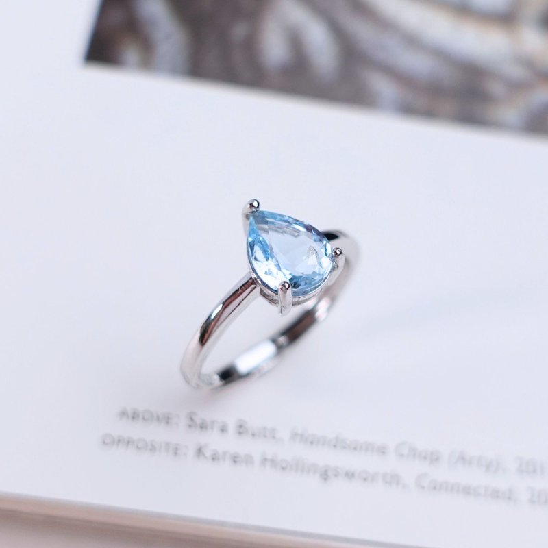 Refurbished 1.5 carat natural seawater sapphire blue luster sterling silver ring natural stone ring circumference adjustable - แหวนทั่วไป - เงินแท้ สีน้ำเงิน